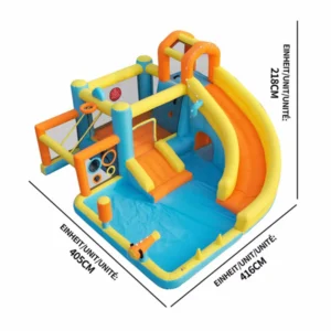 Aufblasbarer Wasserpark für Kinder: Burg, Rutsche und Schwimmbad. Inklusive Gebläse, Maße 405 × 416 × 218 cm, ideal zum Beispiel – Bild 10