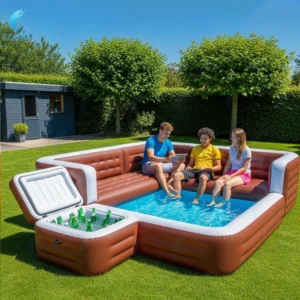 Aufblasbares Poolsofa mit eingebauter Bank Sommer-Wasserpark Familien-Lounge Aufblasbares schwimmendes Poolfloß für die Entspannung im Freien und in Innenräumen – Bild 5