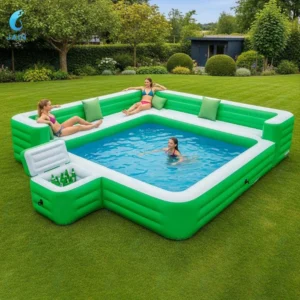 Aufblasbares Poolsofa mit eingebauter Bank Sommer-Wasserpark Familien-Lounge Aufblasbares schwimmendes Poolfloß für die Entspannung im Freien und in Innenräumen – Bild 6
