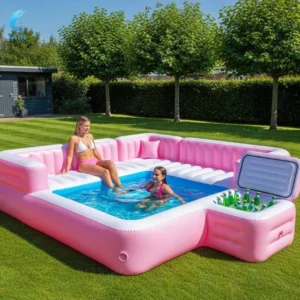 Aufblasbares Poolsofa mit eingebauter Bank Sommer-Wasserpark Familien-Lounge Aufblasbares schwimmendes Poolfloß für die Entspannung im Freien und in Innenräumen – Bild 4