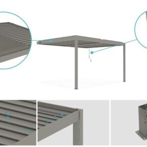 Angebundene bioklimatische Pergola Piana 4x3m aus Aluminium in Taupefarben – Bild 3