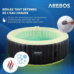 AREBOS Santorini Aufblasbarer Whirlpool 208 cm 6 Personen 130 Massagedüsen 1000 L mit LED – Bild 3