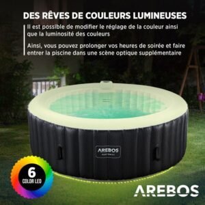 AREBOS Santorini Aufblasbarer Whirlpool 208 cm 6 Personen 130 Massagedüsen 1000 L mit LED – Bild 4