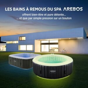 AREBOS Santorini Aufblasbarer Whirlpool 208 cm 6 Personen 130 Massagedüsen 1000 L mit LED – Bild 5