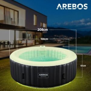 AREBOS Santorini Aufblasbarer Whirlpool 208 cm 6 Personen 130 Massagedüsen 1000 L mit LED – Bild 6