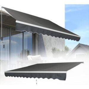 Aufun Gelenkarmmarkise aus Aluminium und Polyester, Sonnenschutz mit Kurbel 360 x 300 cm (Dunkelgrau) – Bild 3