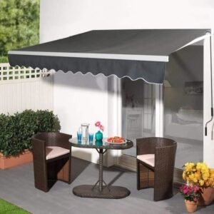Aufun Gelenkarmmarkise aus Aluminium und Polyester, Sonnenschutz mit Kurbel 360 x 300 cm (Dunkelgrau) – Bild 4