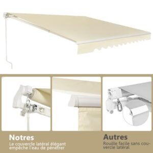 COSTWAY Manuelle Balkonmarkise 3,6 x 3 m mit UV- und wasserbeständigem Stoff, Aluminiumrahmen, Verstellbarer Winkel 5-35° Beige – Bild 3