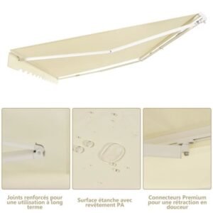 COSTWAY Manuelle Balkonmarkise 3,6 x 3 m mit UV- und wasserbeständigem Stoff, Aluminiumrahmen, Verstellbarer Winkel 5-35° Beige – Bild 4
