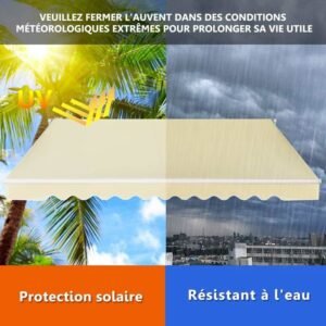 COSTWAY Manuelle Balkonmarkise 3,6 x 3 m mit UV- und wasserbeständigem Stoff, Aluminiumrahmen, Verstellbarer Winkel 5-35° Beige – Bild 5