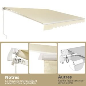 COSTWAY Einziehbare Balkonmarkise 4 x 2,5 m mit UV- und wasserbeständigem Stoff, Aluminiumrahmen, Verstellbarer Winkel 5-35° – Bild 4