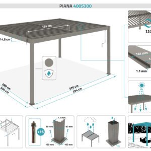 Pergola Aluminium 4x3m verstellbare Lamellen, Belüftung und Sonnenschutz, taupe Piana – Bild 3