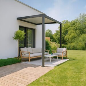 Motorisierte Pergola 3x4 aus schwarzem und weißem Aluminium mit verstellbaren Lamellen – Bild 4