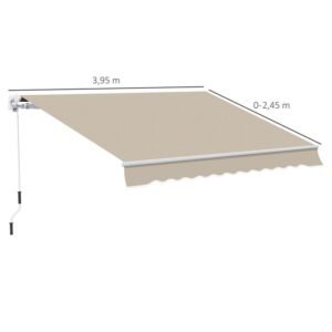 Markise - Outsunny - Manuell einziehbar 395x245 cm Terrasse Kurbel UV-beständig - Aluminium - 395x245 cm - Beige – Bild 5
