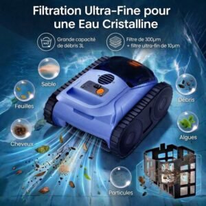 Akku-Poolroboter - Boden, Wände und Wasserlinie - 180 Min & 200m² Laufzeit - Doppelte ultrafeine Filtration - Auto-Parking – Bild 5