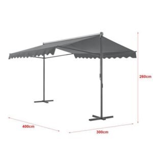 Freistehende Doppelpultmarkise Selenizza 400 x 300 x 260 cm Dunkelgrau – Bild 4