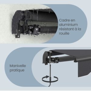 Verstellbare Markise mit Kurbel, UPF 50+, Aluminiumlegierung, 300 x 250 cm, Grau – Bild 5
