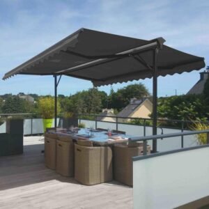 Doppelpultmarkise Trinidad 3x3 m aus Aluminium Anthrazit - Oviala – Bild 3