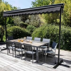 Doppelpultmarkise mit Vollkassette 3 x 4 m aus Aluminium Anthrazitgrau - Oviala – Bild 3