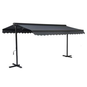 Doppelpultmarkise mit Vollkassette 3 x 4 m aus Aluminium Anthrazitgrau - Oviala – Bild 4