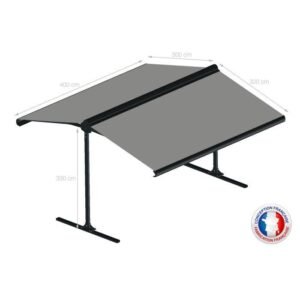 Doppelpultmarkise manuell 4x2x3 m - Grauer Stoff und texturiertes anthrazitgraues Gestell - GARDEN OMBRAZUR – Bild 4