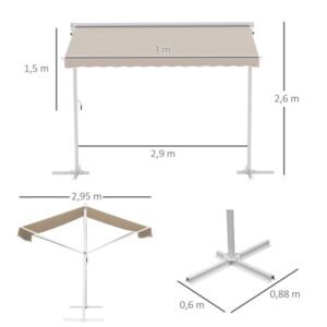 Doppelpultmarkise - Outsunny - 3x3 m manuell einziehbar verstellbare Neigung UV-beständig - Stahl - Beige – Bild 5